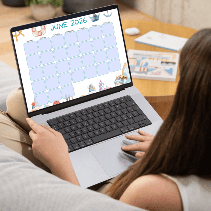 June 2026 calendar on laptop screen