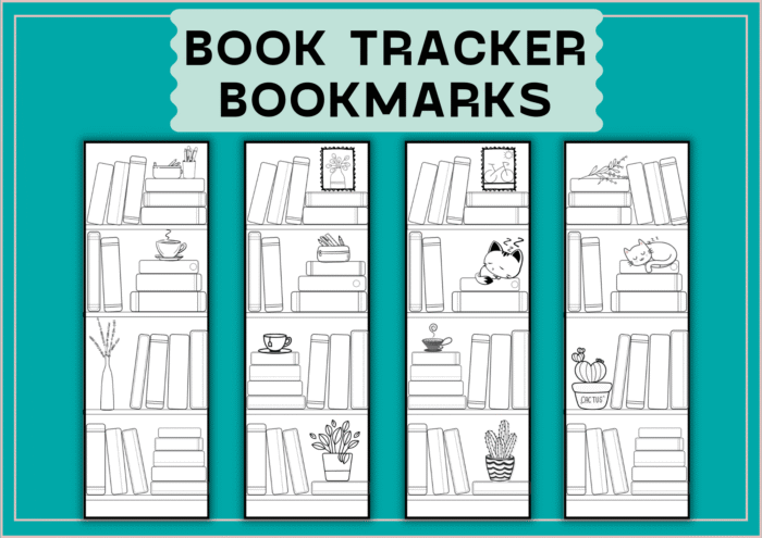 Bookshelf Book Tracker Bookmarks â€“ Blank bookshelf design for writing book titles and coloring.