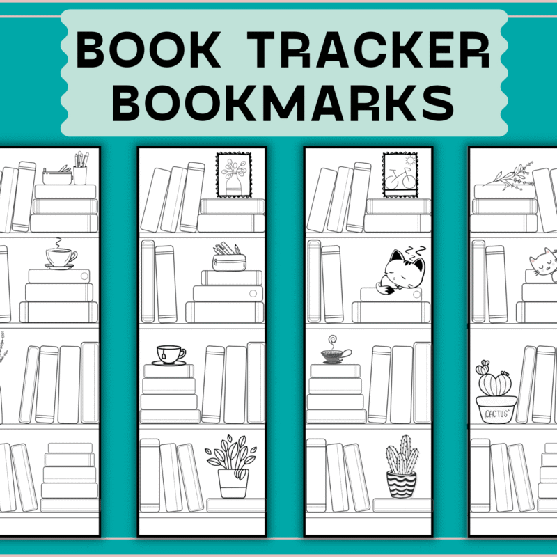 Bookshelf Book Tracker Bookmarks â€“ Blank bookshelf design for writing book titles and coloring.