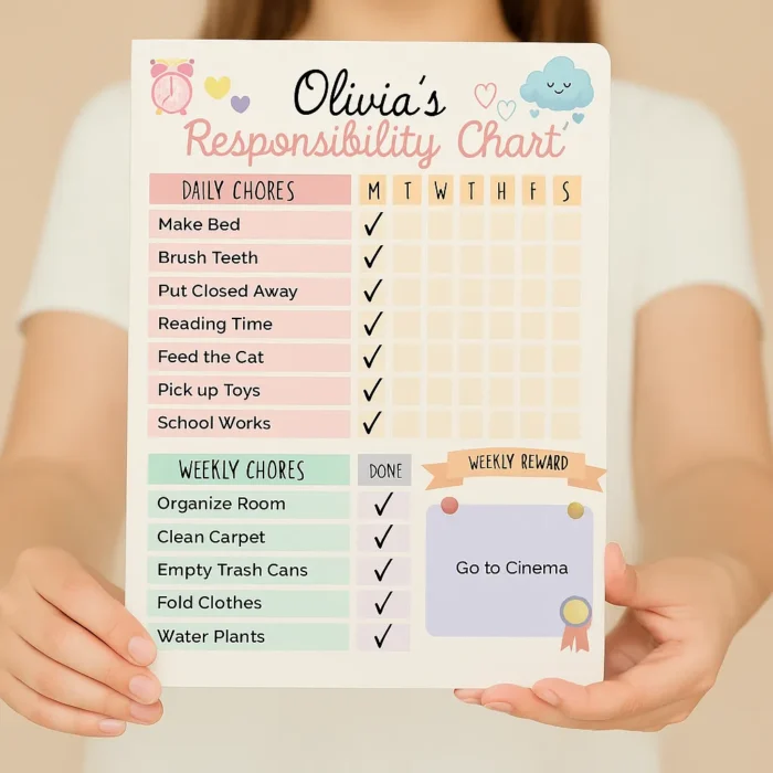 Printable responsibility chart for kids with daily and weekly chores