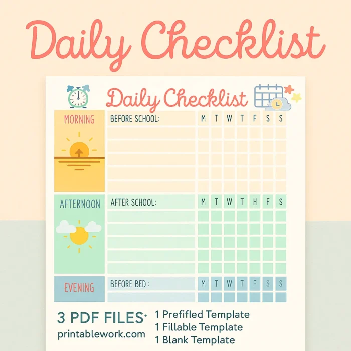 Daily Checklist for Kids Printable