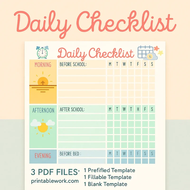 Daily Checklist for Kids Printable