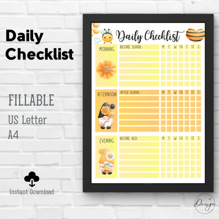 Blank daily checklist template with checkboxes for each day.