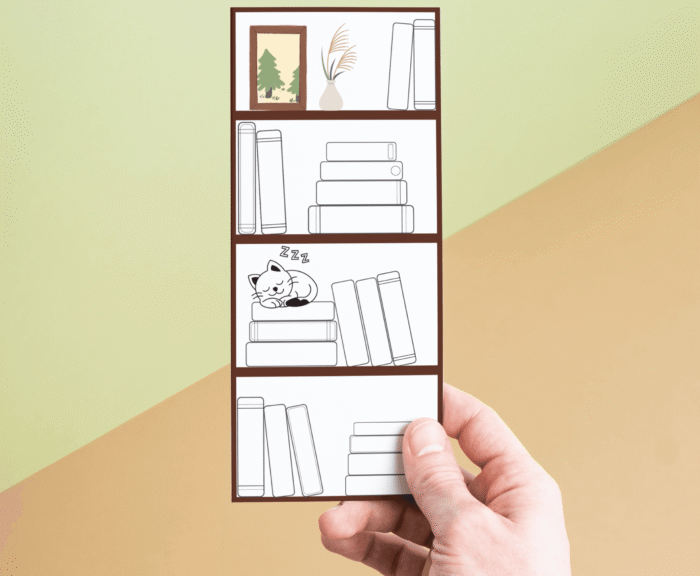 Printable bookshelf tracker bookmark with blank book spines.