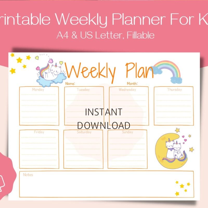 Kids Weekly Planner with Unicorns