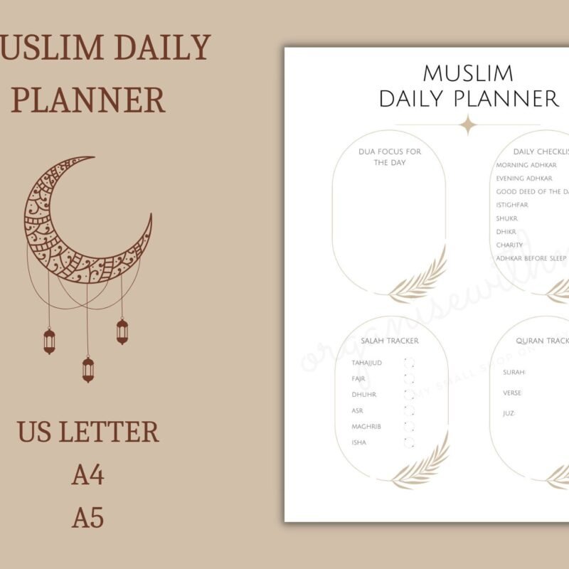 Muslim Daily Planner A4 and US Letter â€“ Islamic crescent moon cover design