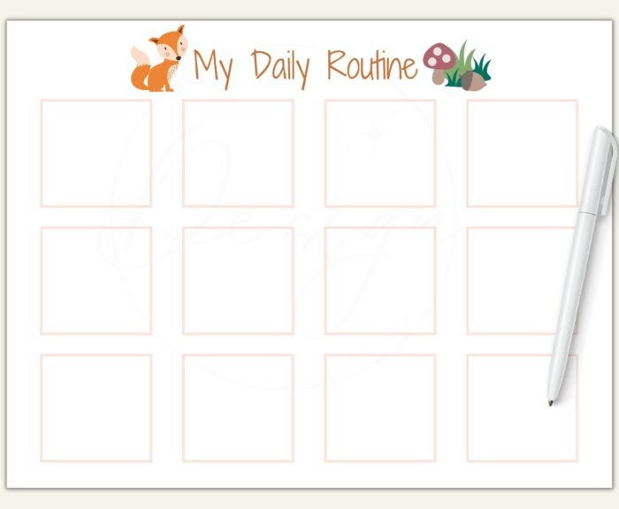 Daily Routine Chart Fox and Mushroom Themed