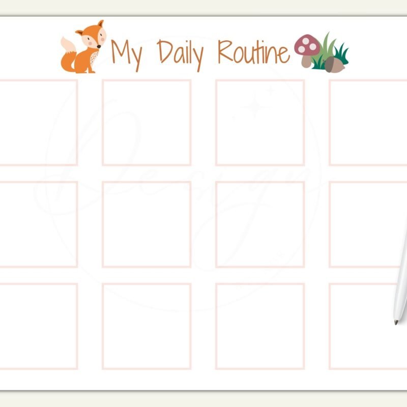 Daily Routine Chart Fox and Mushroom Themed