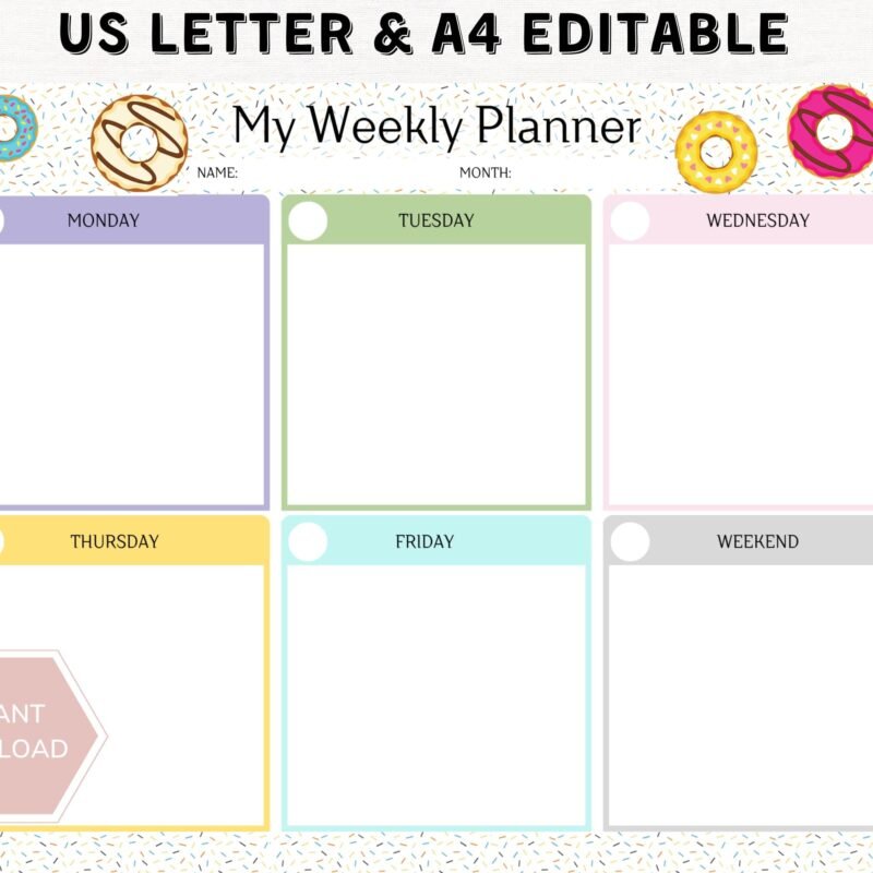 Kids Weekly Planner with Donuts