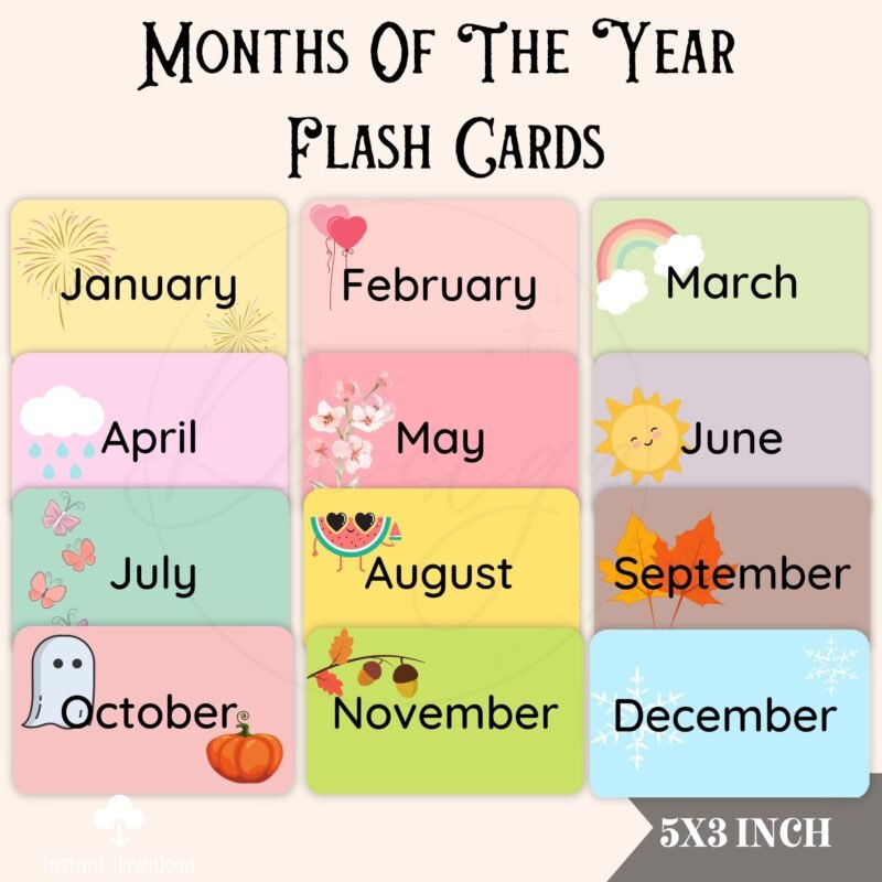 Printable Months Of The Year Flash Cards