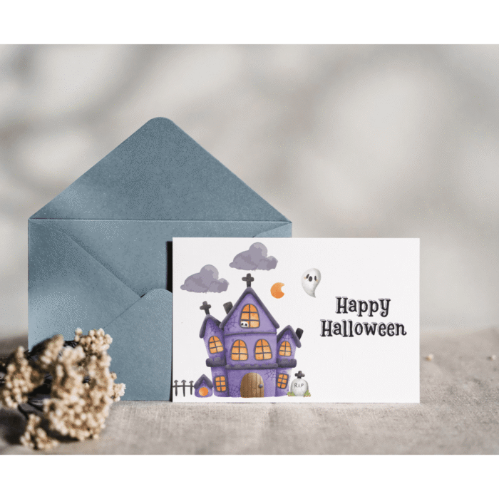 Haunted House Halloween Card - Cute Ghost and Spooky Castle - Image 8