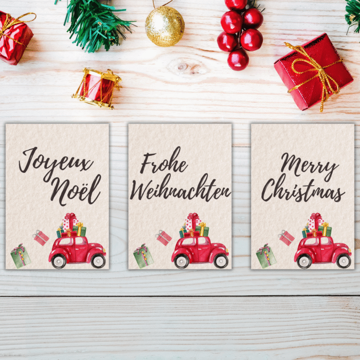 Merry Christmas Card, Vintage Red Car - Image 2