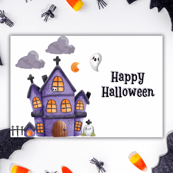 Haunted House Halloween Card - Cute Ghost and Spooky Castle - Image 9