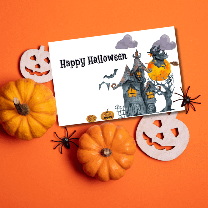 Halloween Card with The Haunted House and Witch - Image 2
