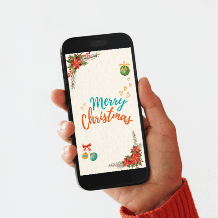 Elegant Christmas Card with Poinsettia & Ornaments - Image 2