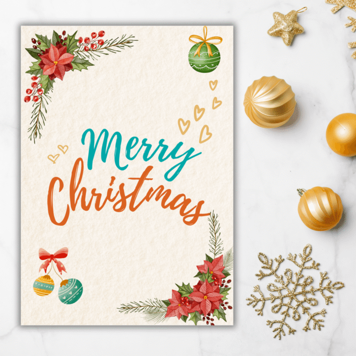 Elegant Christmas Card with Poinsettia & Ornaments - Image 3