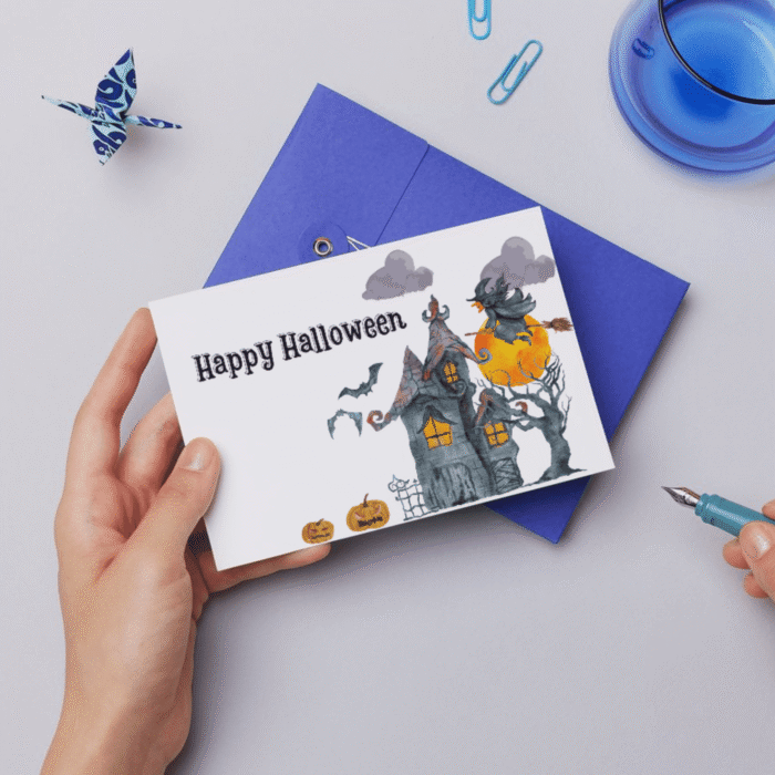 Halloween Card with The Haunted House and Witch - Image 6