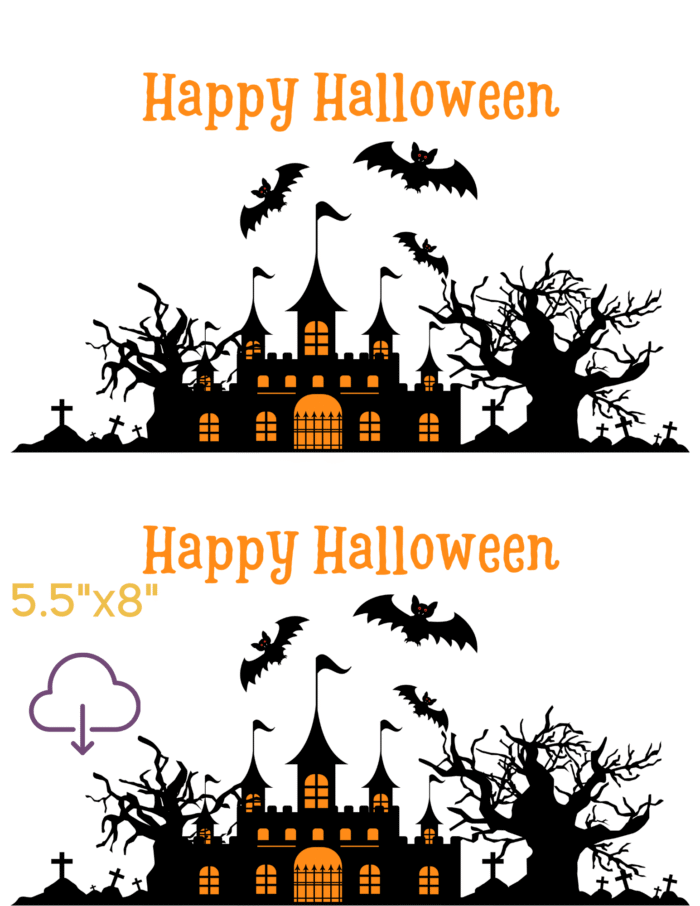Halloween Card with Spooky Castle & Bats Design, Printable - Image 4