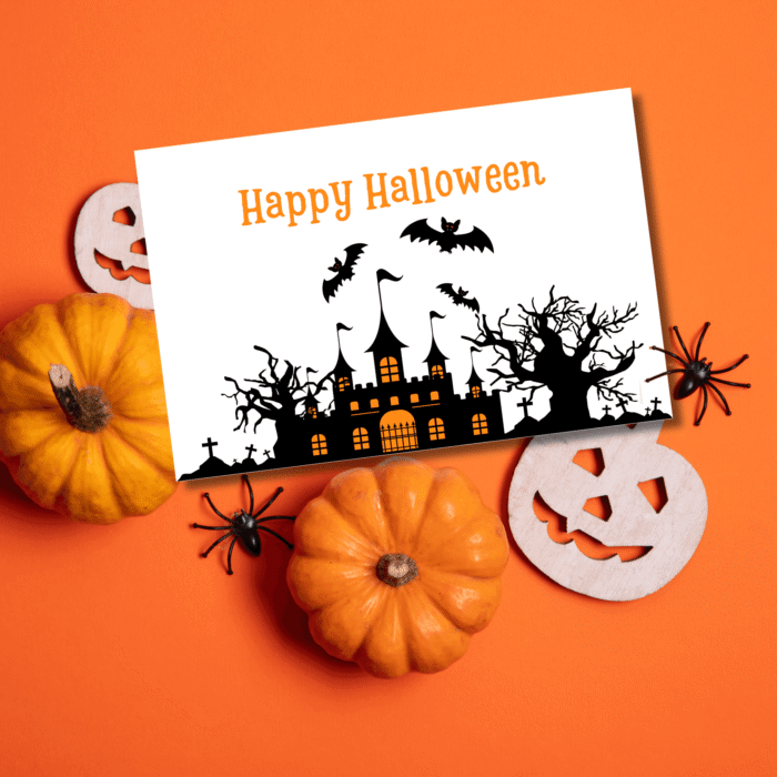 Halloween Card with Spooky Castle & Bats Design, Printable - Image 6