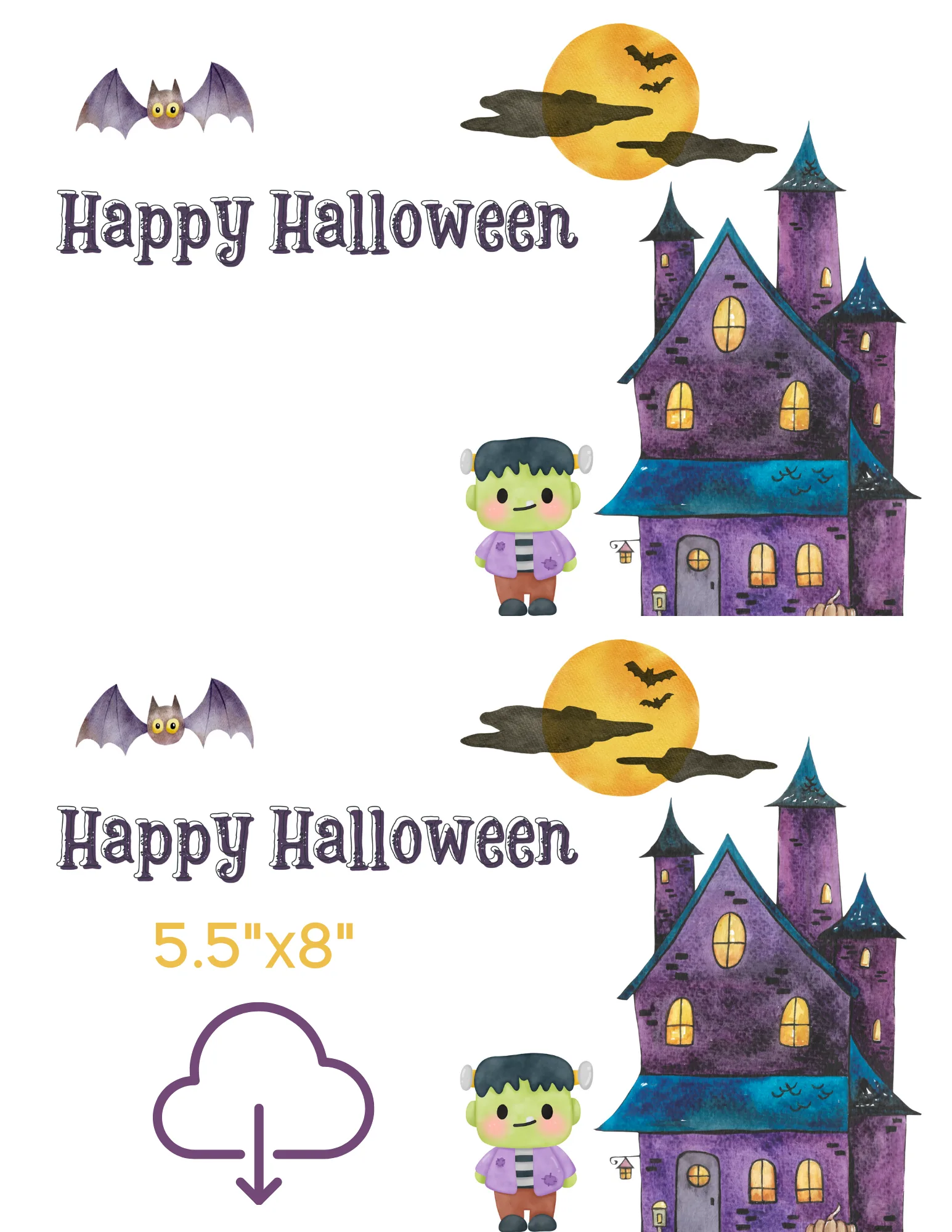 Halloween Card with Cute Frankenstein and Castle - Image 6