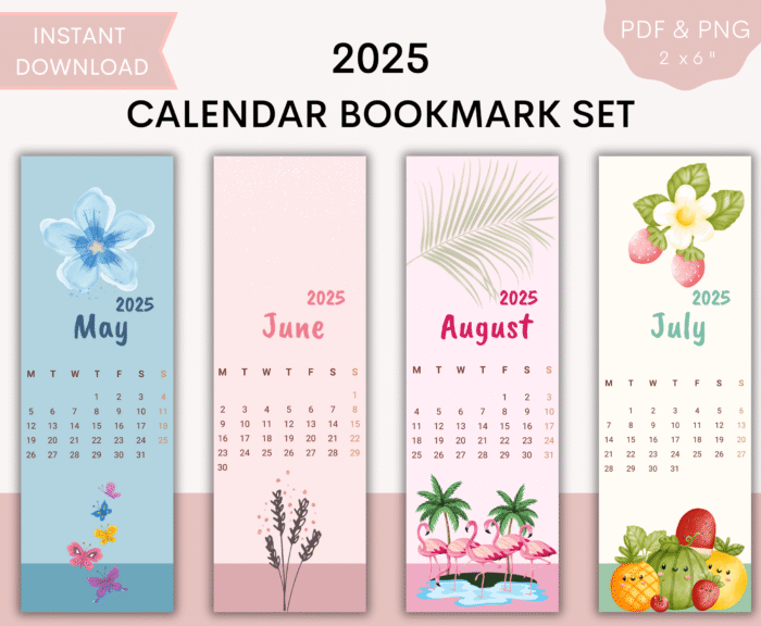 2025 Printable Calendar Bookmarks Set - Image 2