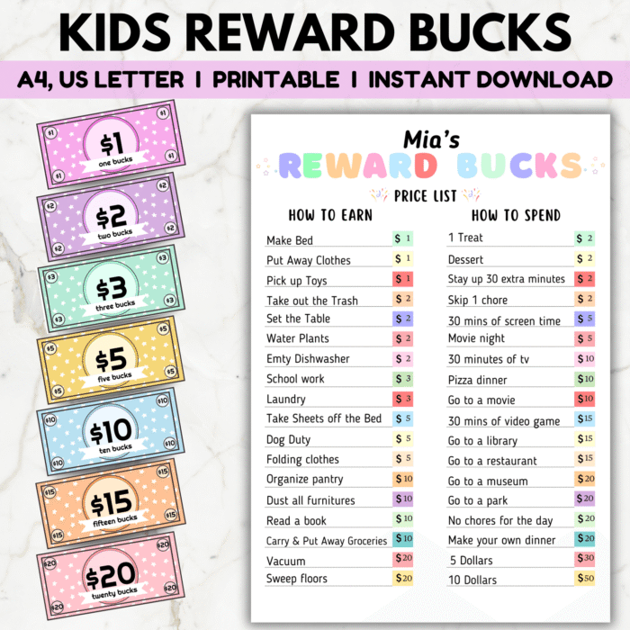 Printable Kids Reward Bucks