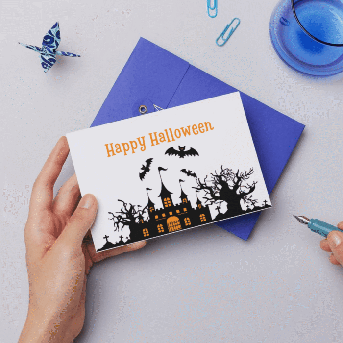 Halloween Card with Spooky Castle & Bats Design, Printable - Image 7