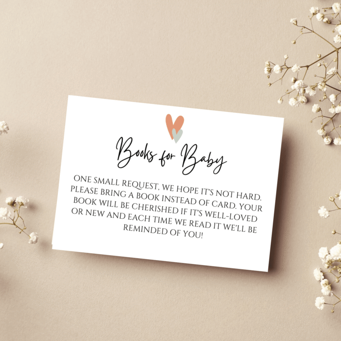 Books for Baby Card, Baby Shower Activity, Heart Themed