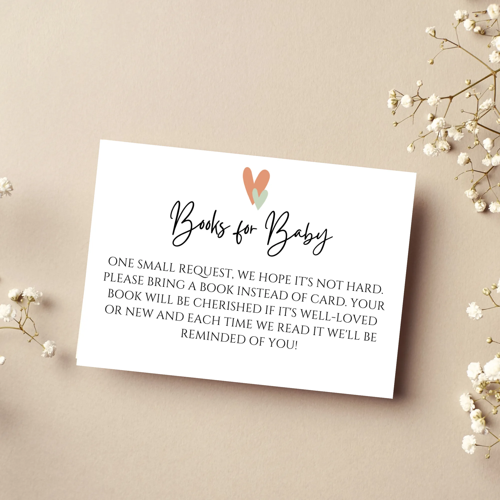 Books for Baby Card, Baby Shower Activity, Heart Themed