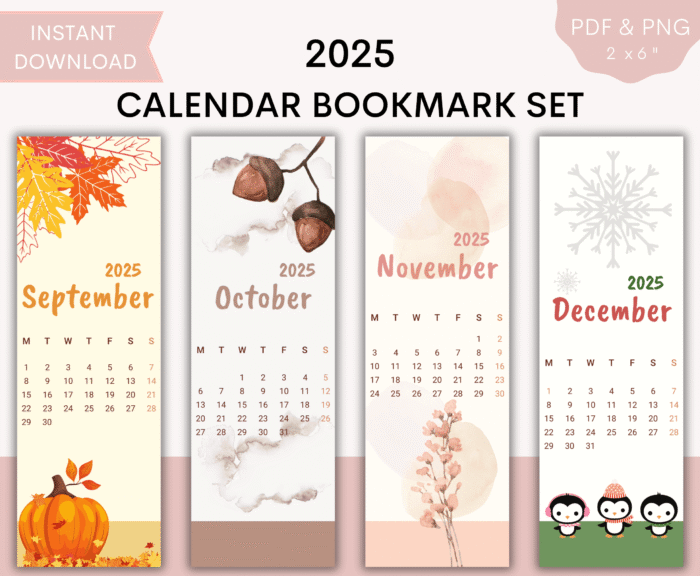 2025 Printable Calendar Bookmarks Set - Image 3