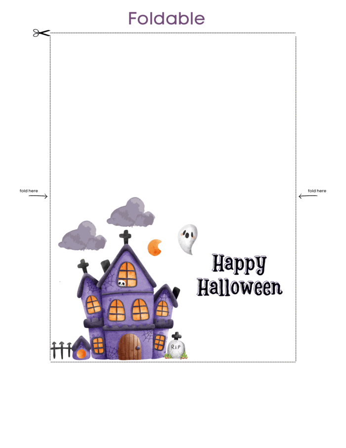 Haunted House Halloween Card - Cute Ghost and Spooky Castle - Image 3