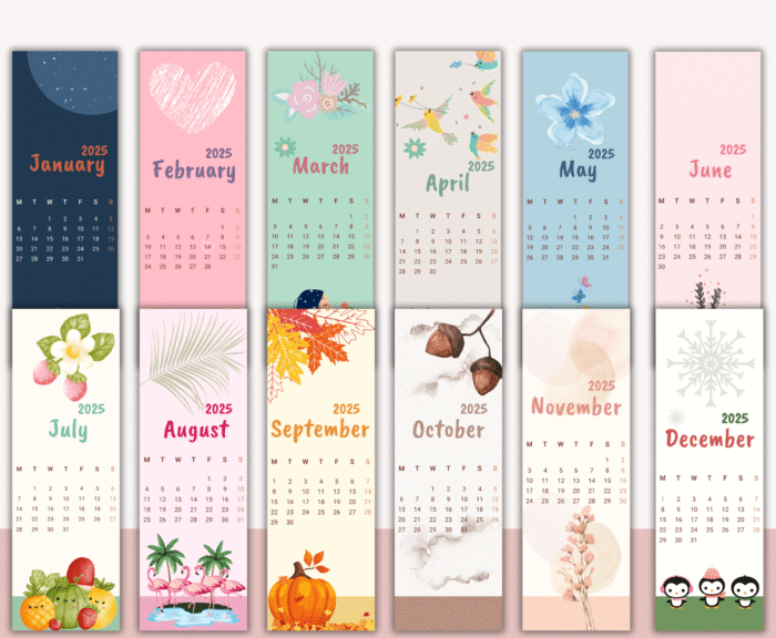 2025 Printable Calendar Bookmarks Set - Image 4