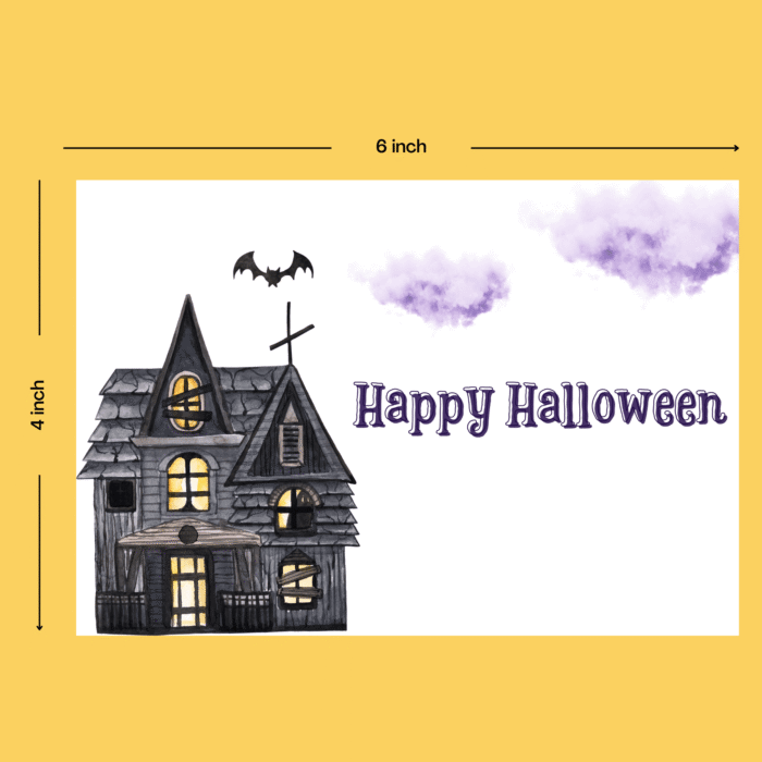 Printable Halloween Card with Haunted House & Bat Design - Image 3
