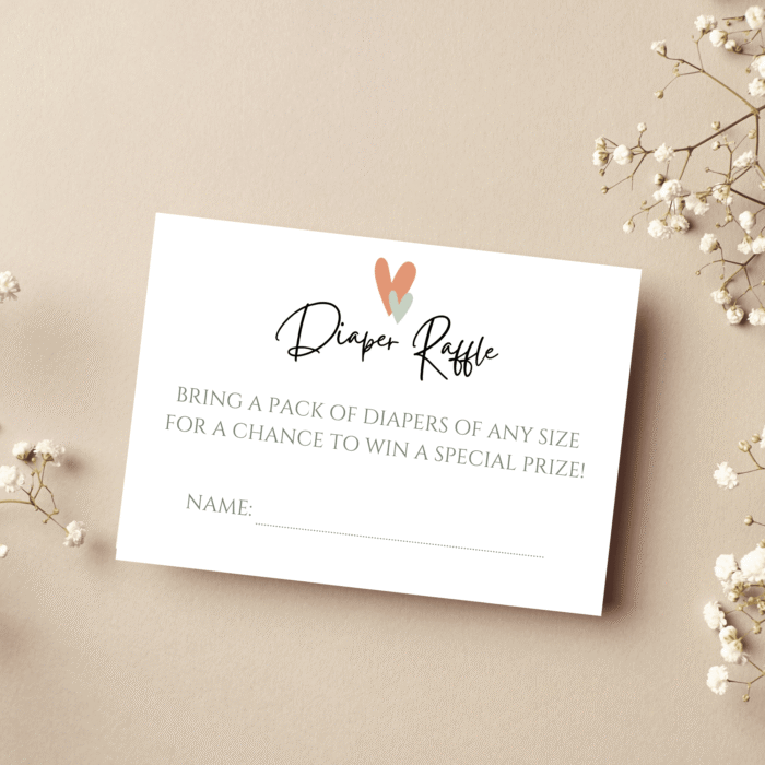 Baby Diaper Raffle Sign and Cards, Baby Shower Game, Heart Themed - Image 2