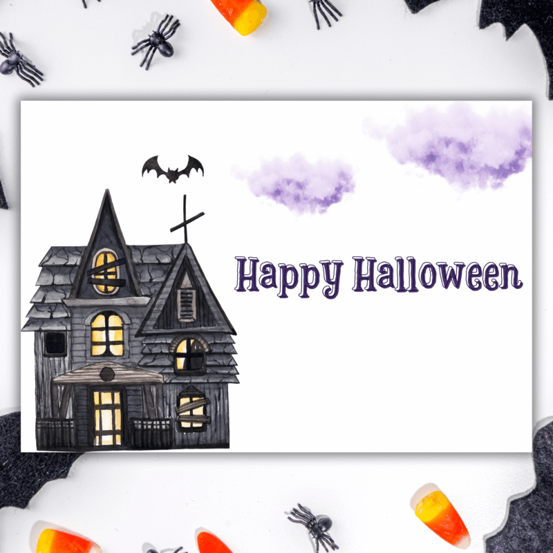Printable Halloween Card with Haunted House