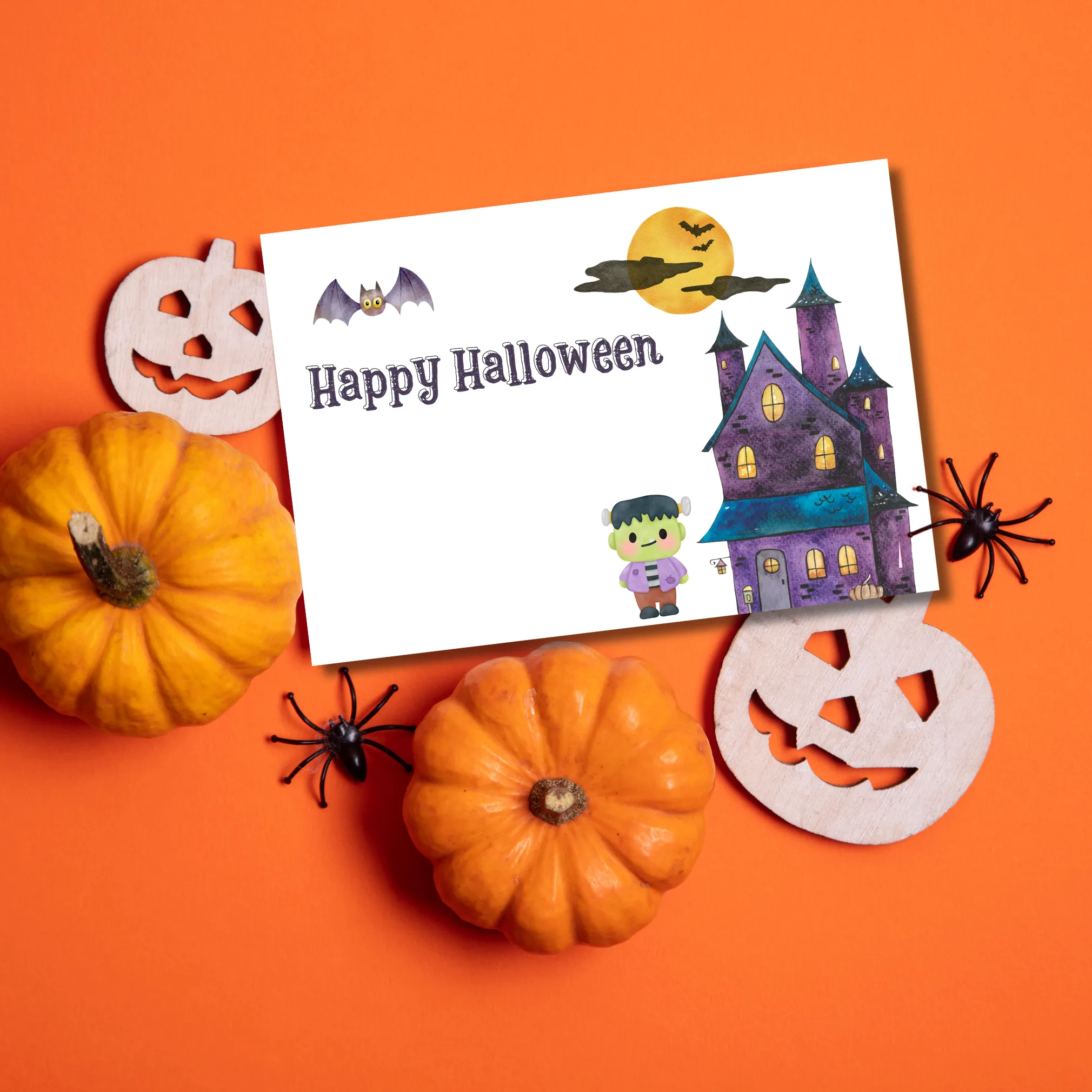 Halloween Card with Cute Frankenstein and Castle - Image 3