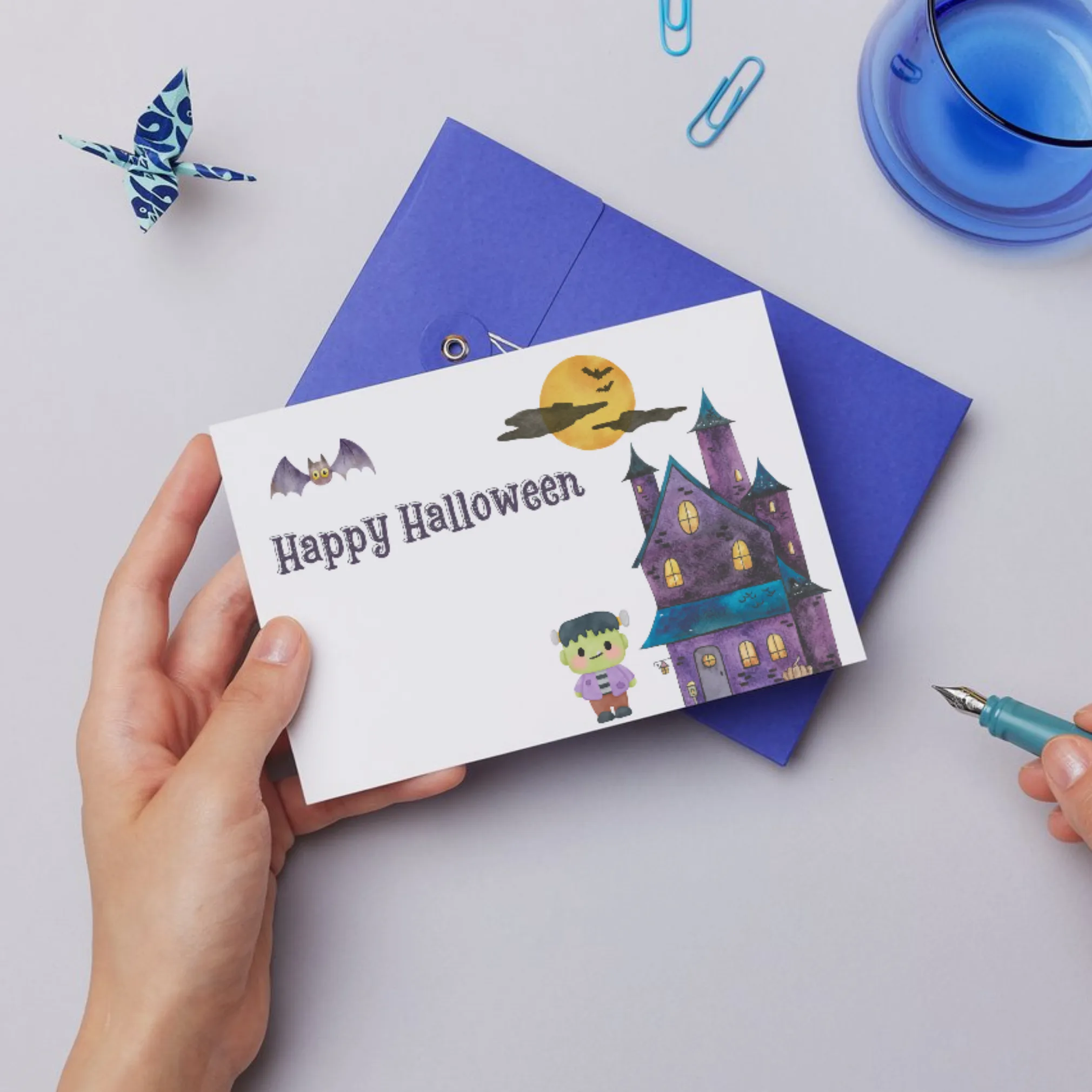 Halloween Card with Cute Frankenstein and Castle - Image 4