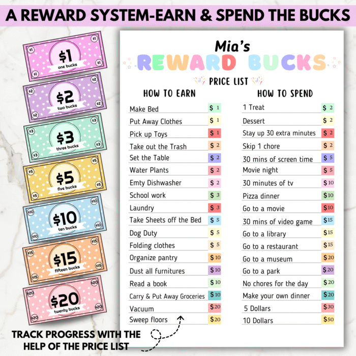 Printable Kids Reward Bucks, Reward Chart System for Kids - Image 7