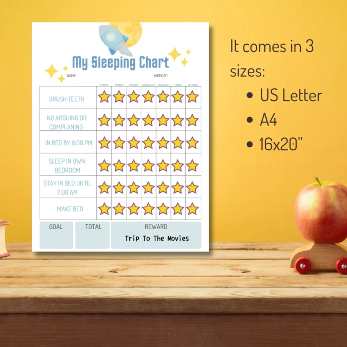 Reward-based bedtime routine chart with stars filled in.