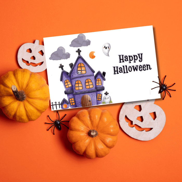Haunted House Halloween Card - Cute Ghost and Spooky Castle - Image 6