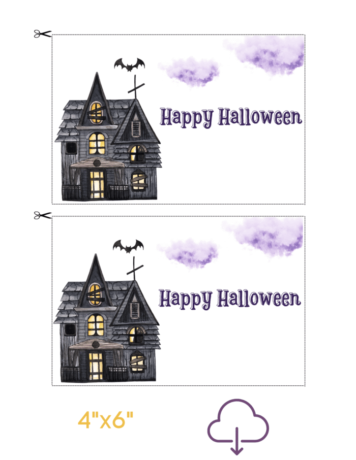 Printable Halloween Card with Haunted House & Bat Design - Image 7