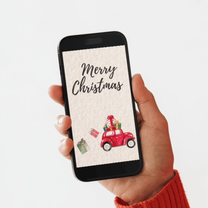 Merry Christmas Card, Vintage Red Car - Image 3