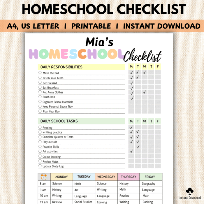 Editable Homeschool Checklist