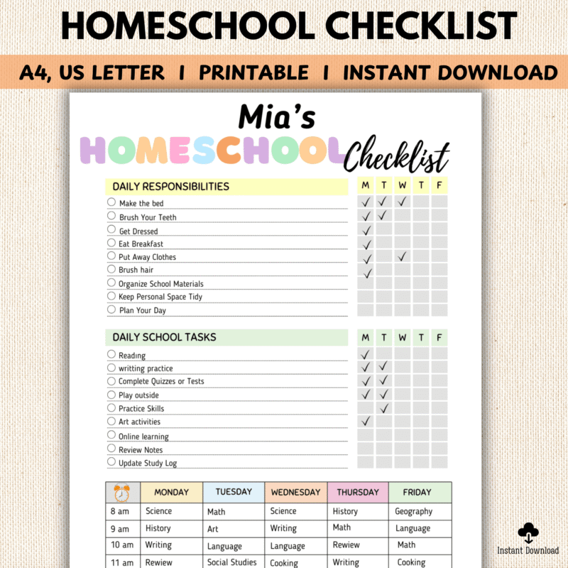 Editable Homeschool Checklist