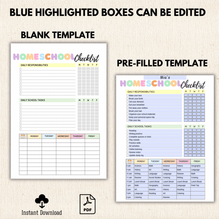 Homeschool Checklist, Printable, Editable PDF - Image 4