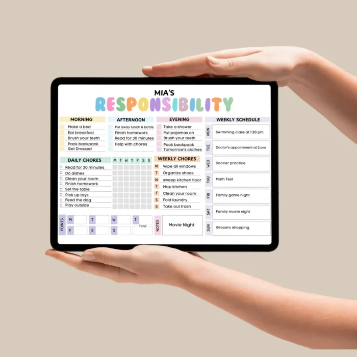 Editable Responsibility Chore Chart for Kids | Printable | Kids Daily Weekly Schedule | Kids Chore List | Kids Daily Routine Checklist | PDF