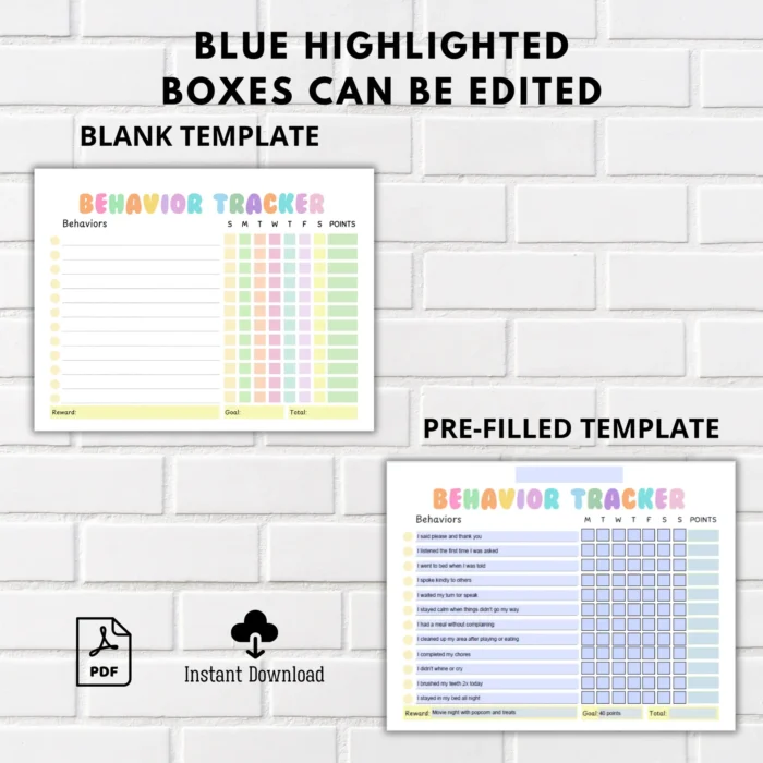 Editable Kids Behavior Chart Printable
