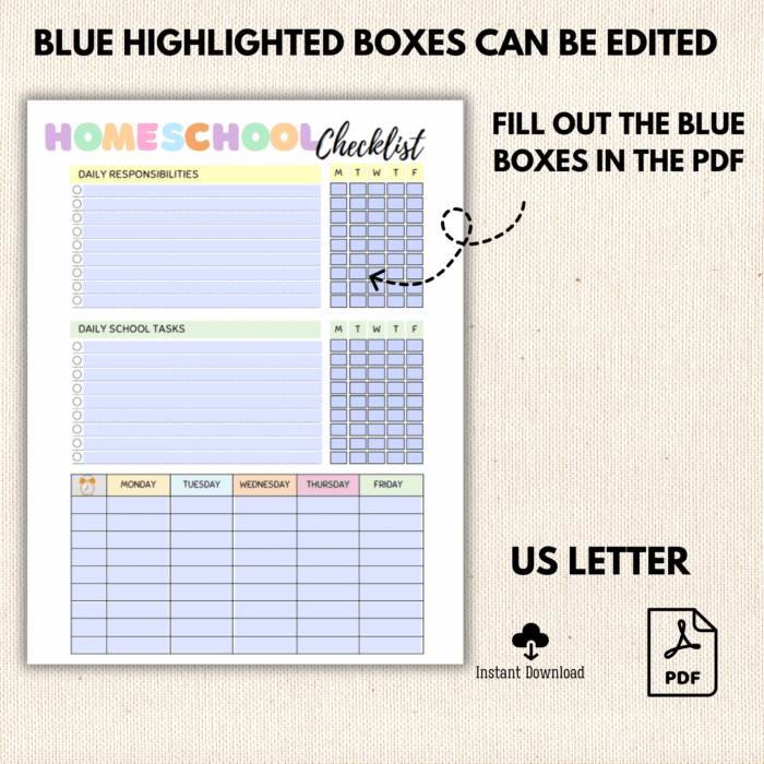 Homeschool Checklist, Printable, Editable PDF - Image 6