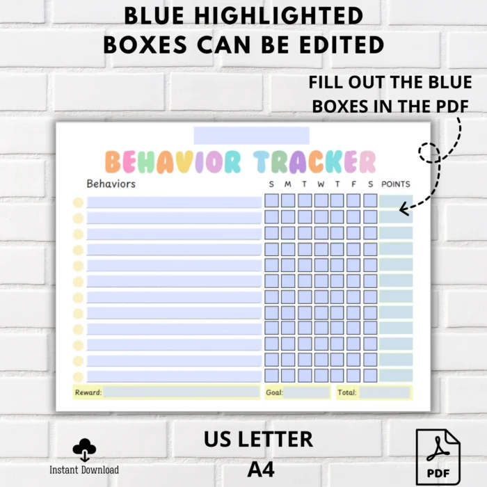 Fiilable Kids Behavior Chart Printable