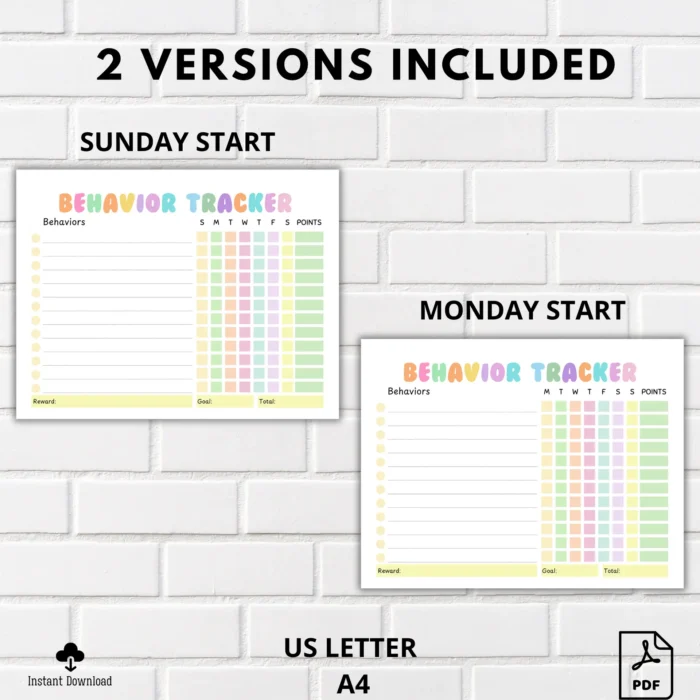 Kids Behavior Chart Printable | Daily Behavior Tracker for Kids | Editable Reward Chart | Instant Download A4 & US Letter | Positive Parenting Tool